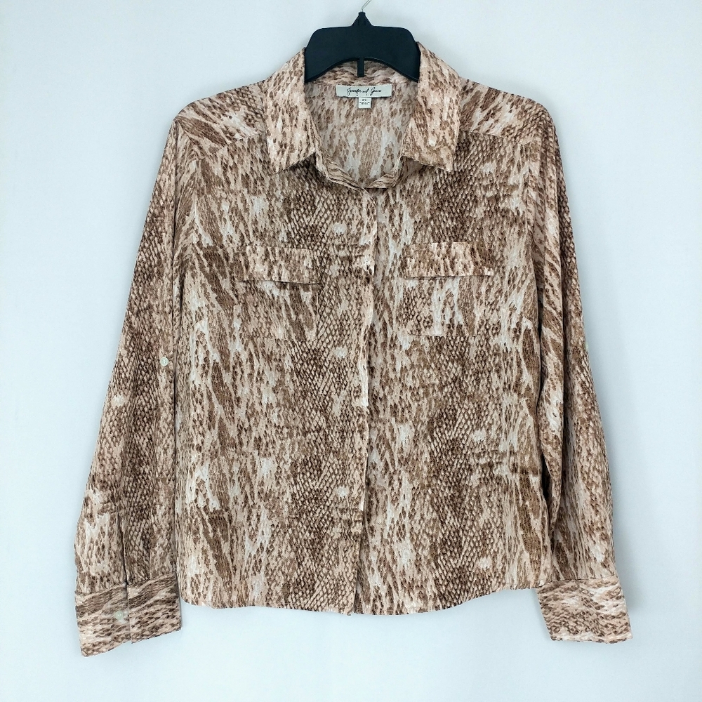 Jennifer & Grace Netural Snake Print Button Down B
